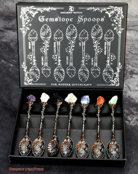 Hexenshop Dark Phönix Verzierte Silberfarbene Räucherlöffel mit Halbedelsteinen