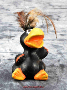 Hexenshop Dark Phönix Vintage Lachend winkende schwarze Rabe Figur mit Federn Keramik