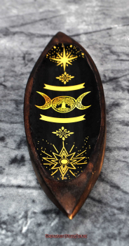 Hexenshop Dark Phönix Triple Moon Emaillierter Räucherstäbchenhalter Mangoholz