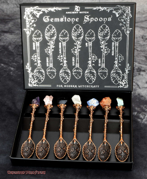 Hexenshop Dark Phönix Verzierte Bronzefarbene Räucherlöffel mit Halbedelsteinen