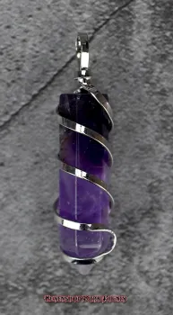 Hexenshop Dark Phönix Amethyst Spitze Anhänger Facettiert in silberfarbener Spirale