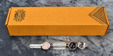 Preview: Hexenshop Dark Phönix Axis of Grace Zauberstab Amethyst Rosenquarz Bergkristall 14cm