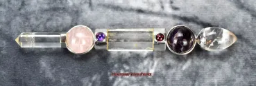 Hexenshop Dark Phönix Axis of Grace Zauberstab Amethyst Rosenquarz Bergkristall 14cm