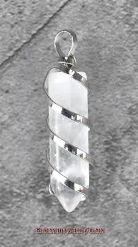 Preview: Hexenshop Dark Phönix Bergkristall Spitze Anhänger Facettiert in silberfarbener Spirale