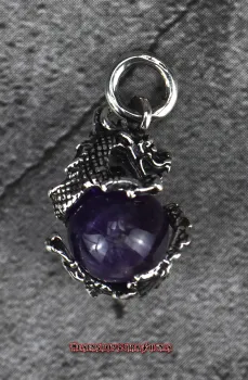 Hexenshop Dark Phönix Drache mit drehbarer Amethyst Kugel 925er Silber Anhänger