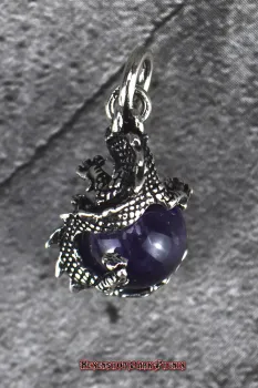 Hexenshop Dark Phönix Drache mit drehbarer Amethyst Kugel 925er Silber Anhänger