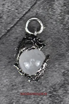 Hexenshop Dark Phönix Drache mit drehbarer Bergkristall Kugel 925er Silber Anhänger