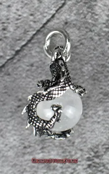 Hexenshop Dark Phönix Drache mit drehbarer Bergkristall Kugel 925er Silber Anhänger