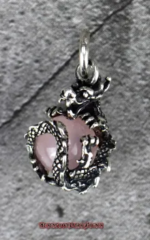 Hexenshop Dark Phönix Drache mit drehbarer Rosenquarz Kugel 925er Silber Anhänger