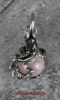 Hexenshop Dark Phönix Drache mit drehbarer Rosenquarz Kugel 925er Silber Anhänger
