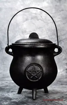 Hexenshop Dark Phönix Extra großer gusseiserner Hexenkessel mit Pentagramm