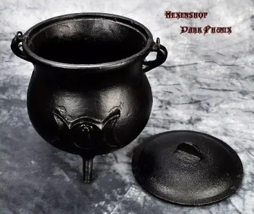 Preview: Hexenshop Dark Phönix Extra großer gusseiserner Hexenkessel mit Triplemoon