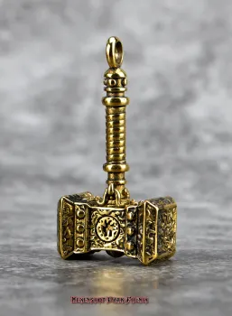 Hexenshop Dark Phönix Großer Keltischer Hammer vergoldeter Edelstahl Anhänger