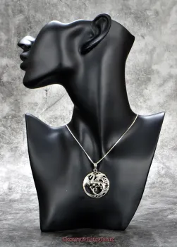 Preview: Hexenshop Dark Phönix Monddrache auf keltischer Knoten Sichel mit Herzen 925er Silber Anhänger