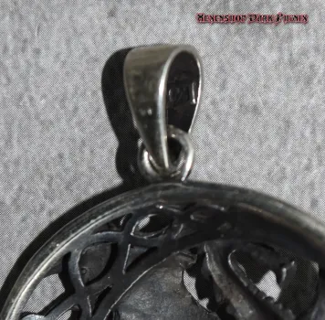 Preview: Hexenshop Dark Phönix Monddrache auf keltischer Knoten Sichel mit Herzen 925er Silber Anhänger