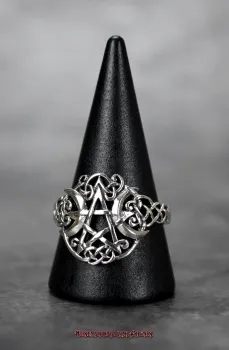 Hexenshop Dark Phönix Pentagramm mit zwei Mondsicheln Silberring 925er