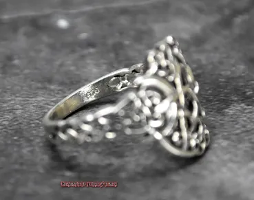 Hexenshop Dark Phönix Pentagramm mit zwei Mondsicheln Silberring 925er