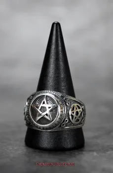 Hexenshop Dark Phönix Pentagramm Silberring 925er mit Lemniskate