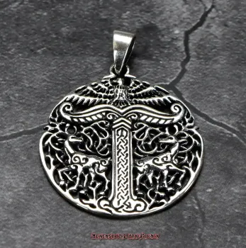 Preview: Hexenshop Dark Phönix Runder Irminsul mit Hirschen und Adler Anhänger 925er Silber