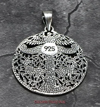 Preview: Hexenshop Dark Phönix Runder Irminsul mit Hirschen und Adler Anhänger 925er Silber