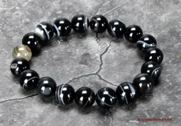 Preview: Hexenshop Dark Phönix Schwarzer Achat Shivas Auge Ø 1cm Kugelarmband