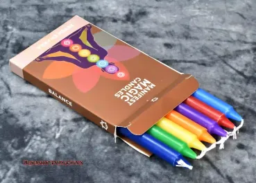 Hexenshop Dark Phönix  Sieben Chakra Durchgefärbte Mini Ritualstabkerzen Set Manifest