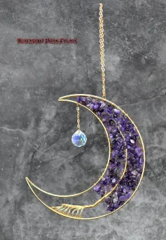 Hexenshop Dark Phönix Suncatcher Amethyst Lebensbaum im Kupfer Halbmond