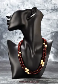 Hexenshop Dark Phönix  Vintage Granat Perlen Collier Zweireihig