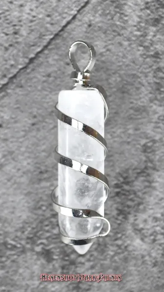 Hexenshop Dark Phönix Bergkristall Spitze Anhänger Facettiert in silberfarbener Spirale