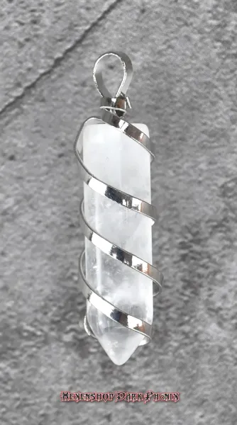 Hexenshop Dark Phönix Bergkristall Spitze Anhänger Facettiert in silberfarbener Spirale