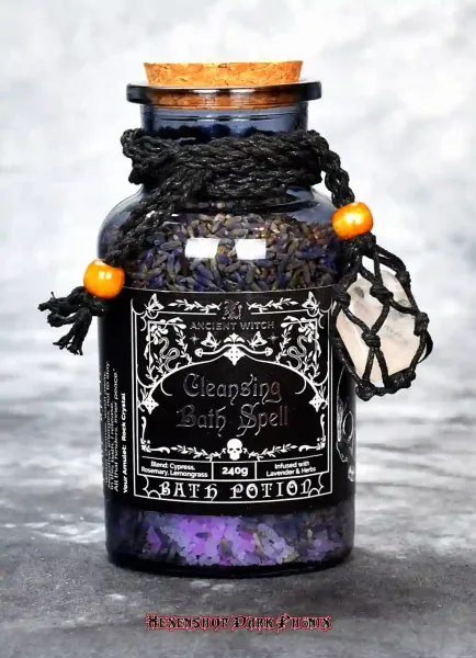 Hexenshop Dark Phönix Cleansing Bath Spell Badezaubersalz Reinigung Ancient Witch mit Bergkristall Halbedelstein Amulett 240g