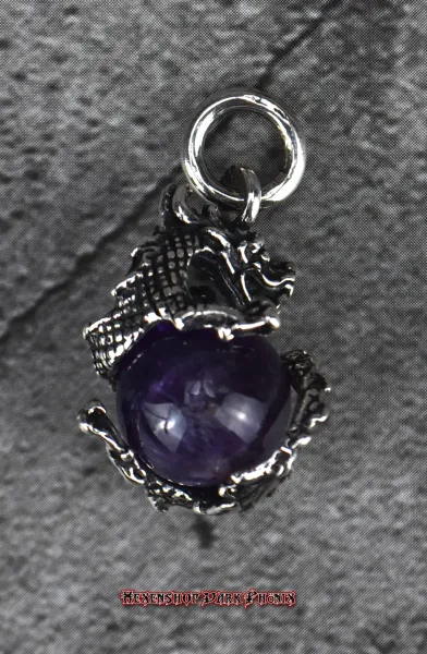 Hexenshop Dark Phönix Drache mit drehbarer Amethyst Kugel 925er Silber Anhänger