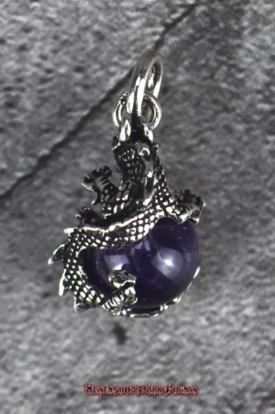 Hexenshop Dark Phönix Drache mit drehbarer Amethyst Kugel 925er Silber Anhänger