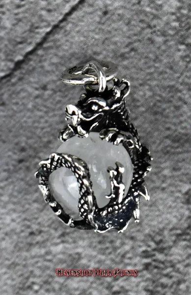 Hexenshop Dark Phönix Drache mit drehbarer Bergkristall Kugel 925er Silber Anhänger