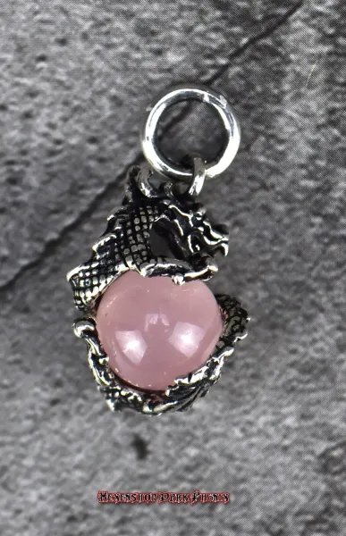 Hexenshop Dark Phönix Drache mit drehbarer Rosenquarz Kugel 925er Silber Anhänger