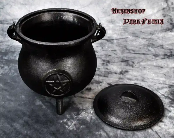 Hexenshop Dark Phönix Extra großer gusseiserner Hexenkessel mit Pentagramm