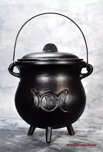 Hexenshop Dark Phönix Extra großer gusseiserner Hexenkessel mit Triplemoon