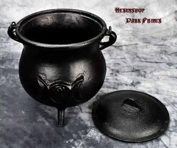 Hexenshop Dark Phönix Extra großer gusseiserner Hexenkessel mit Triplemoon