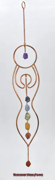 Hexenshop Dark Phönix Fensterhänger Mondgöttin mit Chakrahalbedelsteinen