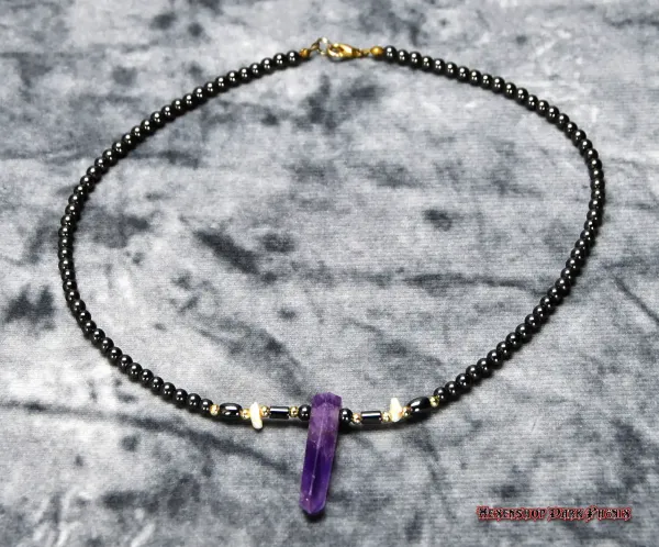 Hexenshop Dark Phönix Hämatit Amethyst Süswasser Perlen Ypsilon Kette Halbedelstein