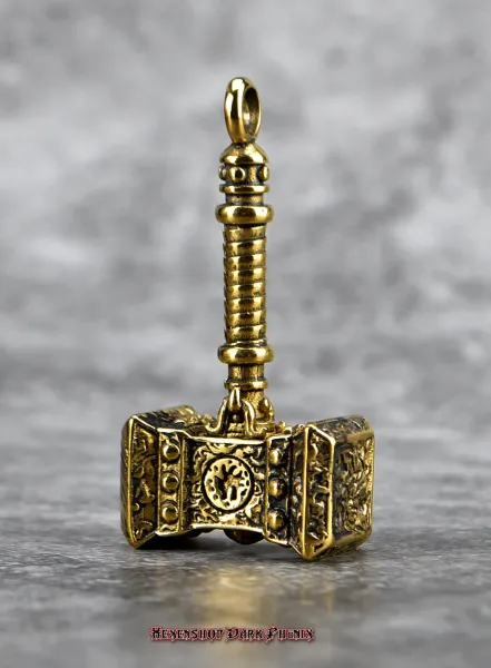 Hexenshop Dark Phönix Großer Keltischer Hammer vergoldeter Edelstahl Anhänger