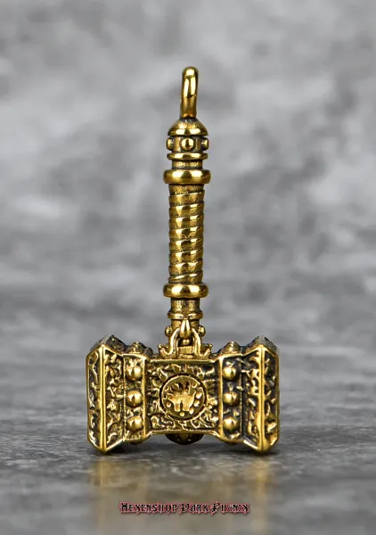 Hexenshop Dark Phönix Großer Keltischer Hammer vergoldeter Edelstahl Anhänger