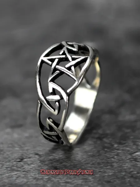 Hexenshop Dark Phönix Keltischer Pentagramm Silberring 925er