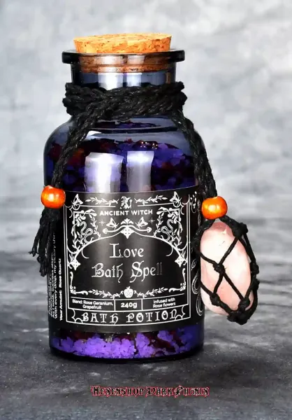 Hexenshop Dark Phönix Love Bath Spell Badezaubersalz Liebe Ancient Witch mit Rosenquarz Halbedelstein Amulett 240g