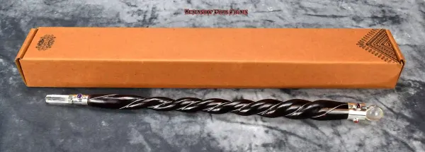 Hexenshop Dark Phönix Lunaris Helix Zauberstab Gedrehtes Holz Bergkristall Drehbare Bergkristallkugel 38 cm