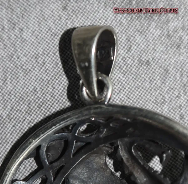 Hexenshop Dark Phönix Monddrache auf keltischer Knoten Sichel mit Herzen 925er Silber Anhänger