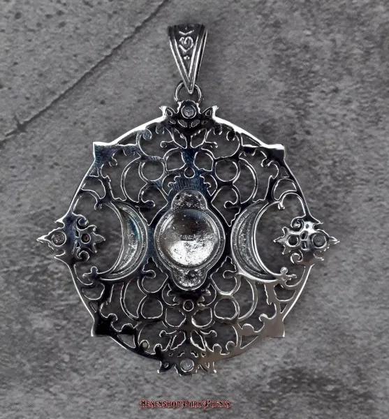 Hexenshop Dark Phönix Mondphase Triplemoon Regenbogenmondstein Anhänger 925er Silber