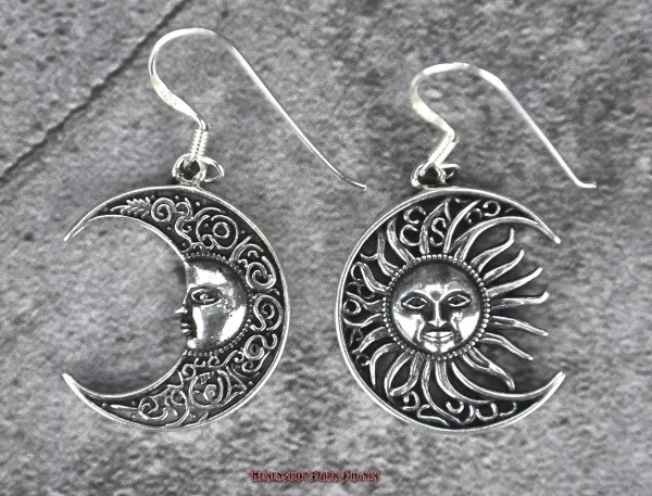 Hexenshop Dark Phönix Ohrhänger Paar Sonne und Mond 925er Silber