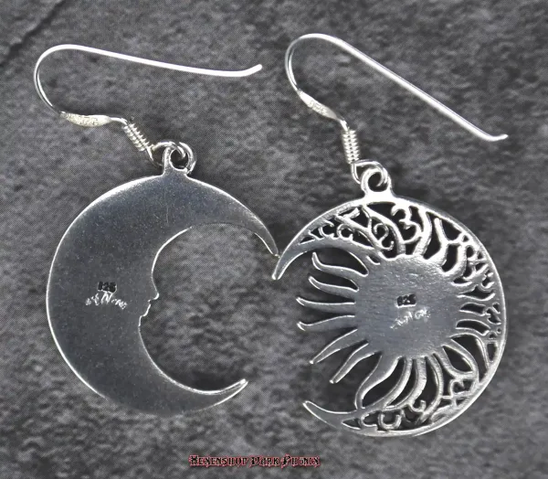 Hexenshop Dark Phönix Ohrhänger Paar Sonne und Mond 925er Silber