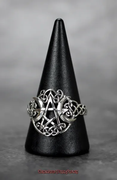 Hexenshop Dark Phönix Pentagramm mit zwei Mondsicheln Silberring 925er
